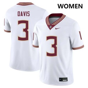 Women Kam Davis White FSU Seminoles #3 NCAA Jerseys 263778-727