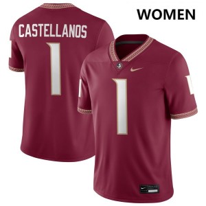 Women Tommy Castellanos Garnet Seminoles #1 Game Jerseys 782124-990